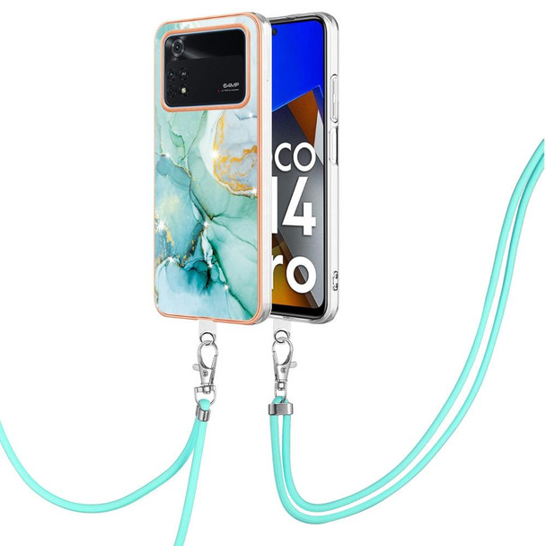 For Xiaomi Poco M4 Pro 4G Electroplating Marble Dual-side IMD Phone Case with Lanyard(Green 003)