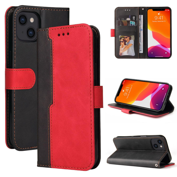 Business Stitching-Color Horizontal Flip PU Leatherette Case with Holder & Card Slots & Photo Frame - iPhone 13 (Red)