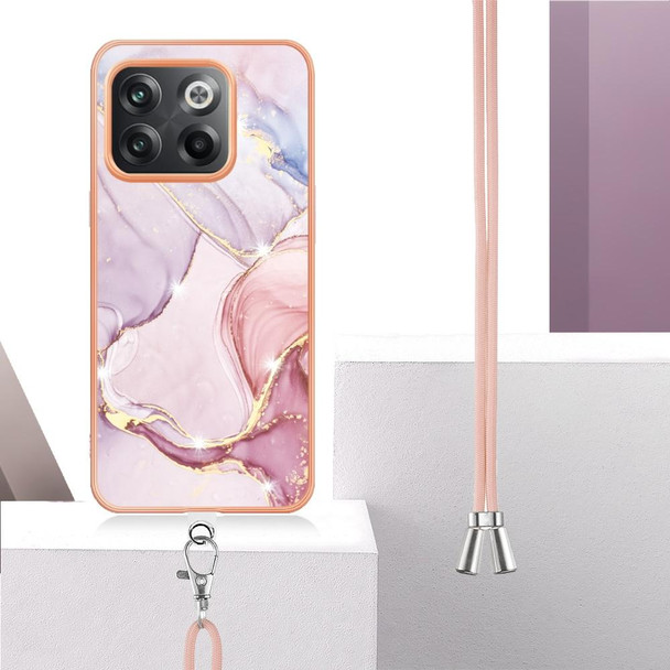 For OnePlus 10T 5G / Ace Pro Electroplating Marble Dual-side IMD Phone Case with Lanyard(Rose Gold 005)