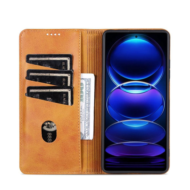 For Xiaomi Redmi Note 12 Pro 5G China / Note 12 Pro 5G+ China AZNS Magnetic Calf Texture Flip Leather Phone Case(Light Brown)