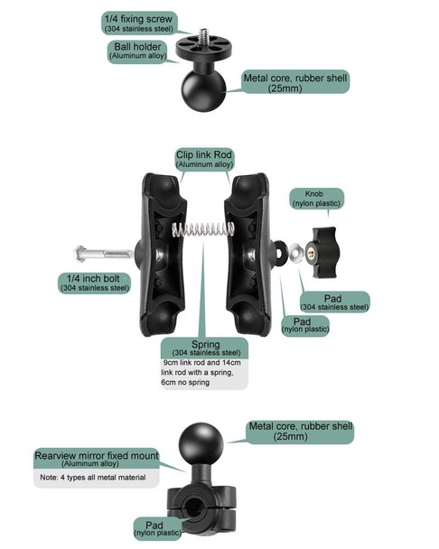 14cm Connecting Rod Fixed Motorcycle Mount Holder for GoPro Hero11 Black / HERO10 Black /9 Black /8 Black /7 /6 /5 /5 Session /4 Session /4 /3+ /3 /2 /1, DJI Osmo Action and Other Action Cameras(Black)