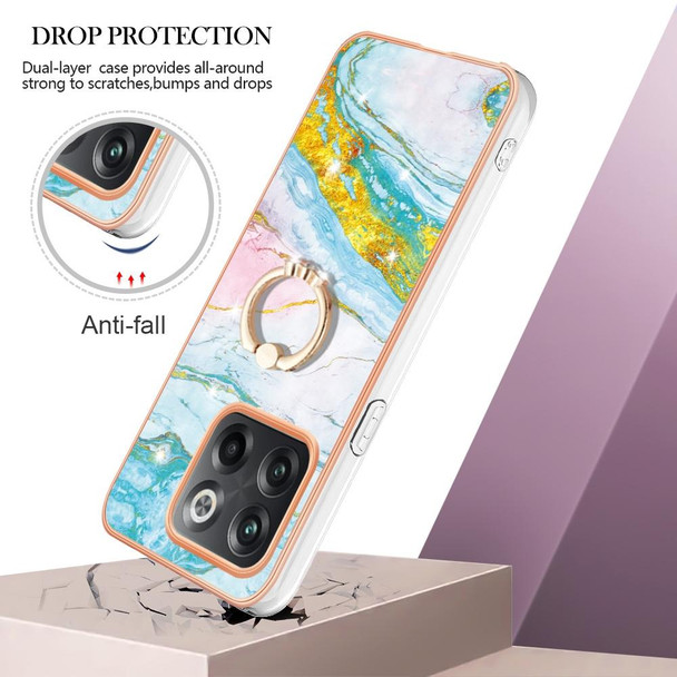 For OnePlus 10T 5G / Ace Pro Electroplating Marble IMD Phone Case with Ring Holder(Green 004)