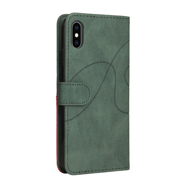 Dual-color Splicing Horizontal Flip PU Leatherette Case with Holder & Card Slots & Wallet - iPhone XS Max(Green)