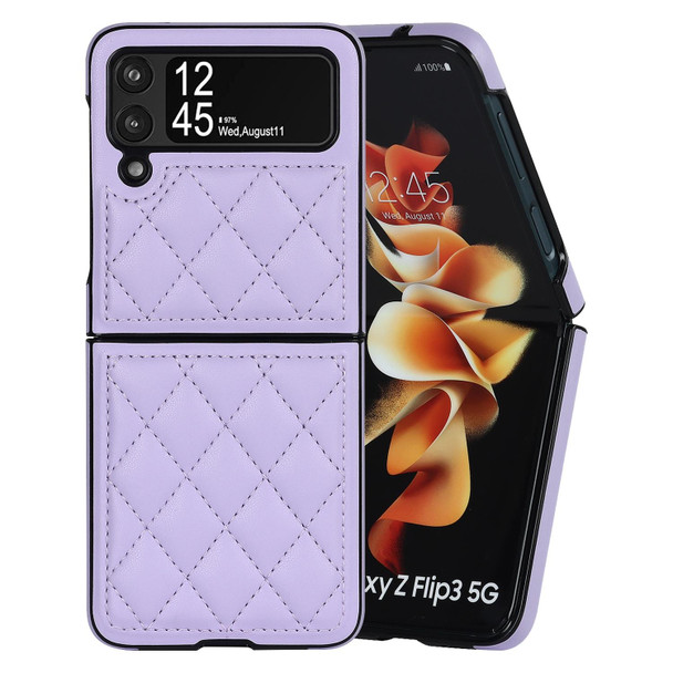 For Samsung Galaxy Z Flip3 Rhombic Microfiber Folding Phone Case(Purple)