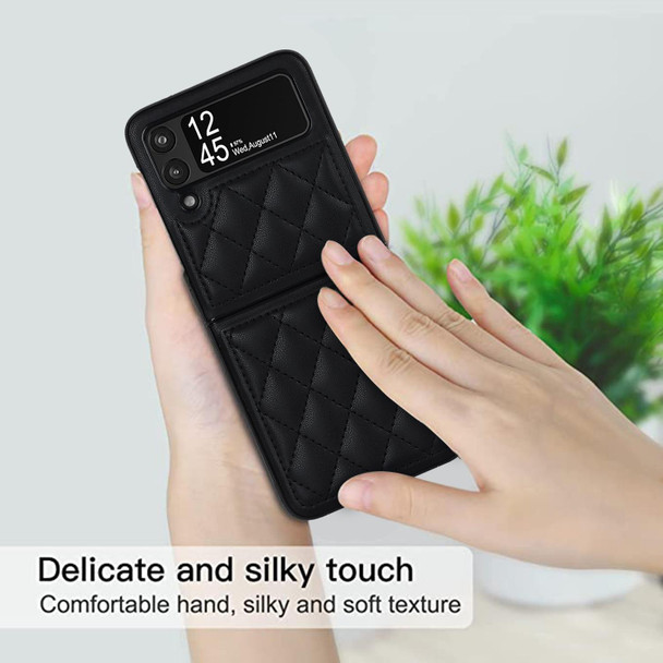 For Samsung Galaxy Z Flip3 Rhombic Microfiber Folding Phone Case(Black)