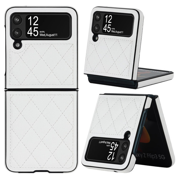 For Samsung Galaxy Z Flip3 Rhombic Microfiber Folding Phone Case(White)