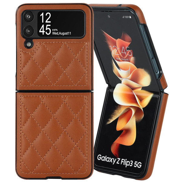 For Samsung Galaxy Z Flip3 Rhombic Microfiber Folding Phone Case(Brown)