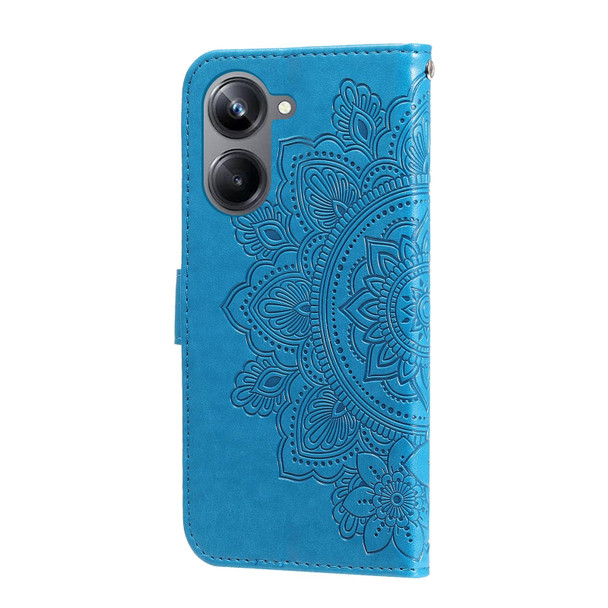 For Realme 10 Pro 5G 7-petal Flowers Embossing Leatherette Phone Case(Blue)