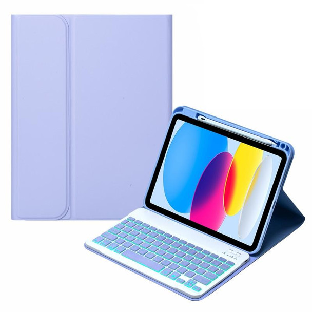 For iPad 10th Gen 10.9 2022 SA-10DS Backlight Bluetooth Keyboard Leatherette Tablet Case with Pen Slot(Light Purple)