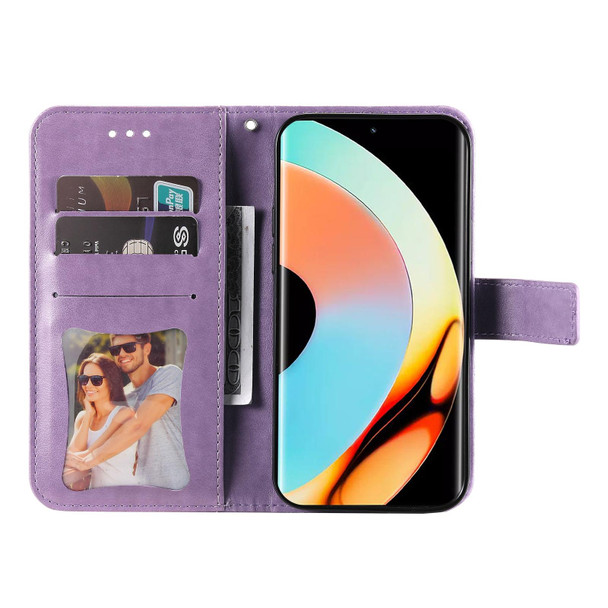 For Realme 10 Pro+ 5G 7-petal Flowers Embossing Leatherette Phone Case(Light Purple)
