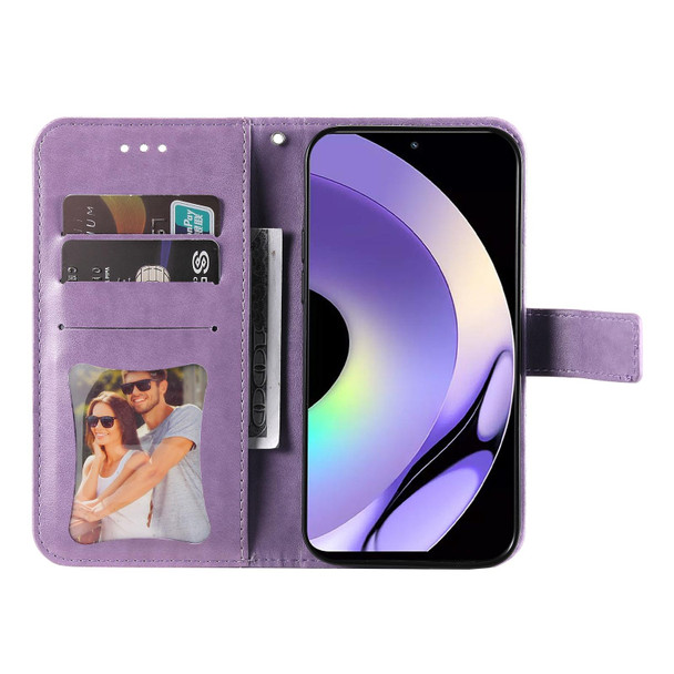 For Realme 10 Pro 5G 7-petal Flowers Embossing Leatherette Phone Case(Light Purple)
