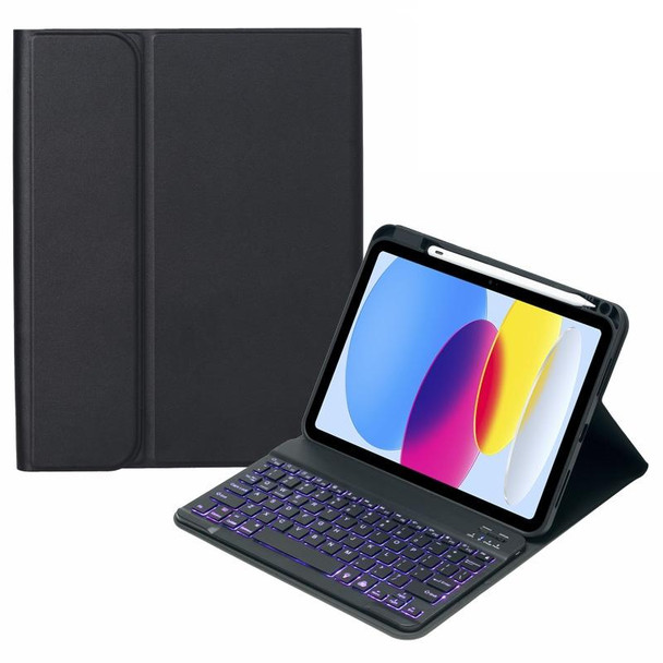For iPad 10th Gen 10.9 2022 SA-10DS Backlight Bluetooth Keyboard Leatherette Tablet Case with Pen Slot(Black)