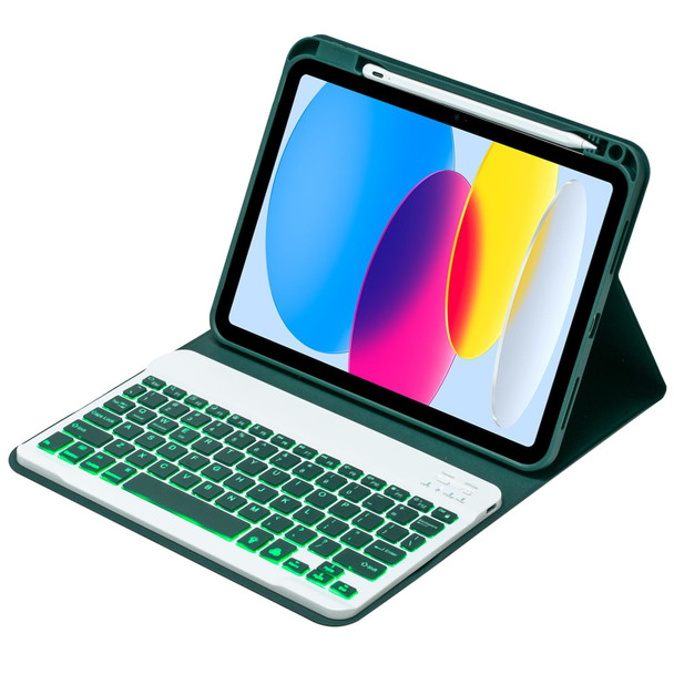 For iPad 10th Gen 10.9 2022 SA-10DS Backlight Bluetooth Keyboard Leatherette Tablet Case with Pen Slot(Dark Green)