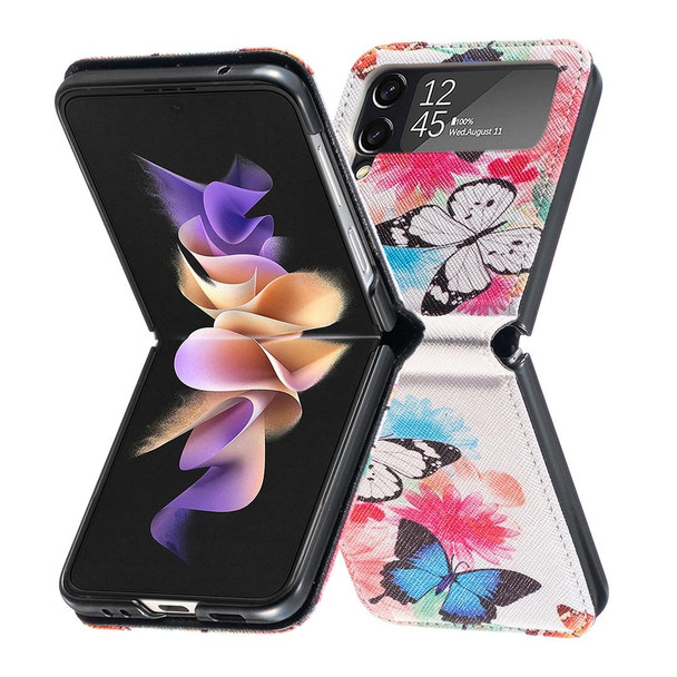 For Samsung Galaxy Z Flip3 5G Colored Drawing Invisible Magnetic Leatherette Phone Case(Butterflies)