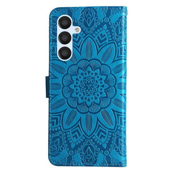 For Samsung Galaxy A34 5G Embossed Sunflower Leatherette Phone Case(Blue)