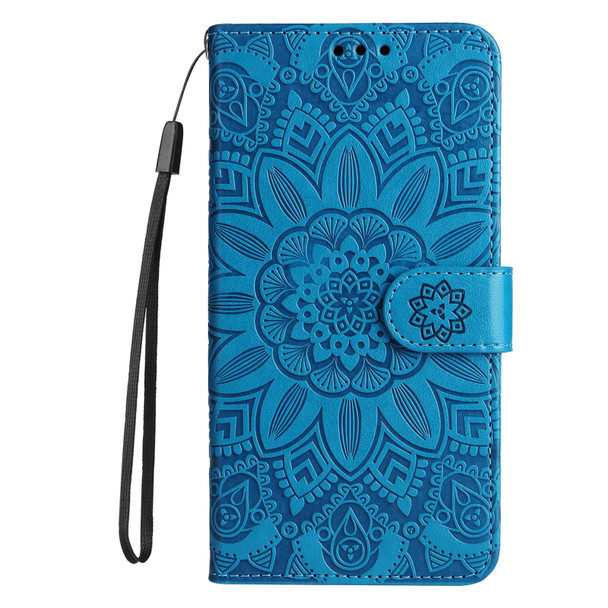 For Samsung Galaxy A34 5G Embossed Sunflower Leatherette Phone Case(Blue)
