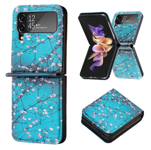 For Samsung Galaxy Z Flip3 5G Colored Drawing Invisible Magnetic Leatherette Phone Case(Plum Blossom)