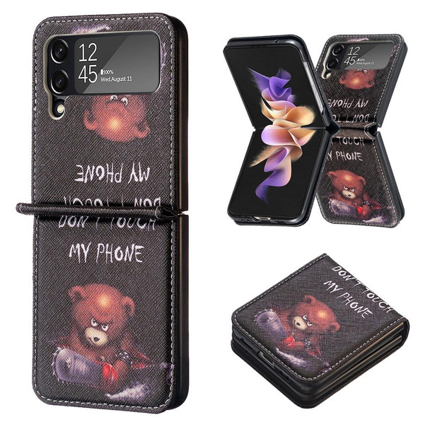 For Samsung Galaxy Z Flip3 5G Colored Drawing Invisible Magnetic Leatherette Phone Case(Bear)