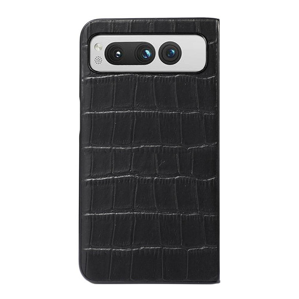 For Google Pixel Fold Crocodile Texture Genuine Leatherette Phone Case(Black)