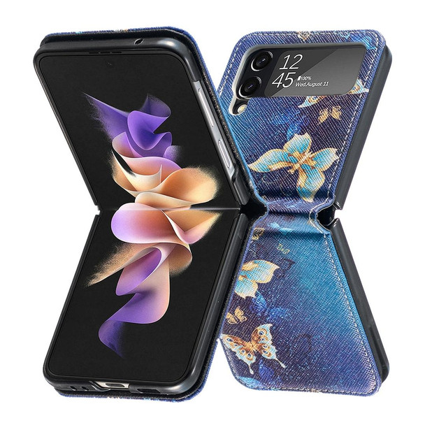 For Samsung Galaxy Z Flip3 5G Colored Drawing Invisible Magnetic Leatherette Phone Case(Gold Butterfly)