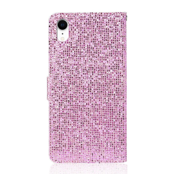 iPhone XR Glitter Powder Horizontal Flip Leather Case with Card Slots & Holder & Lanyard(Pink)