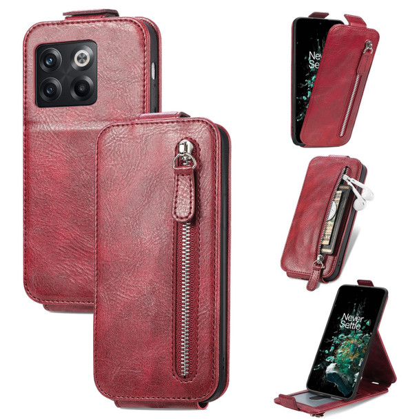 For OnePlus 10T Zipper Wallet Vertical Flip Leatherette Phone Case(Red)