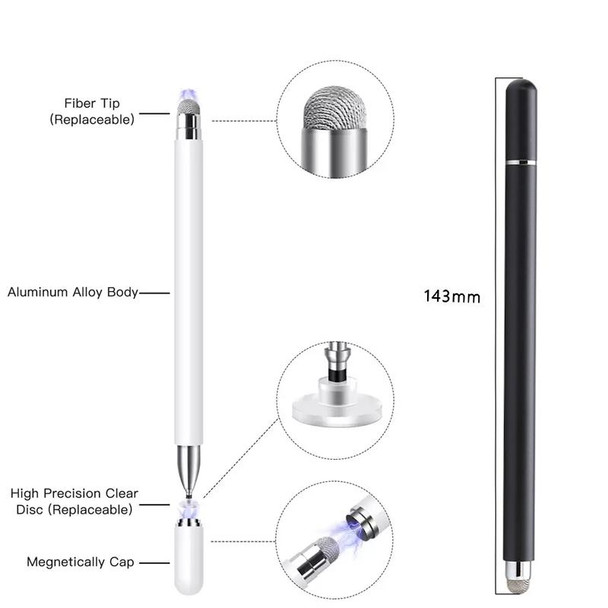 AT-30 2-in-1 Silicone Sucker + Conductive Cloth Head Handwriting Touch Screen Pen Mobile Phone Passive Capacitive Pen with 1 Pen Head(White)