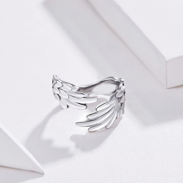 Sterling Silver S925 Open Ring Feather Wings Adjustable Ring