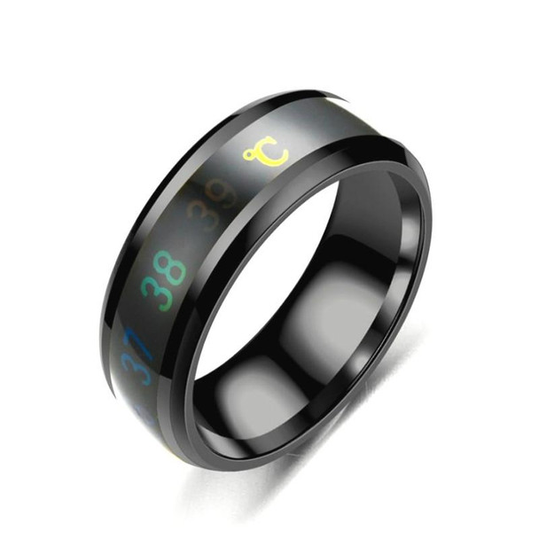 6 PCS Smart Temperature Ring Stainless Steel Personalized Temperature Display Couple Ring, Size: 8(Black)