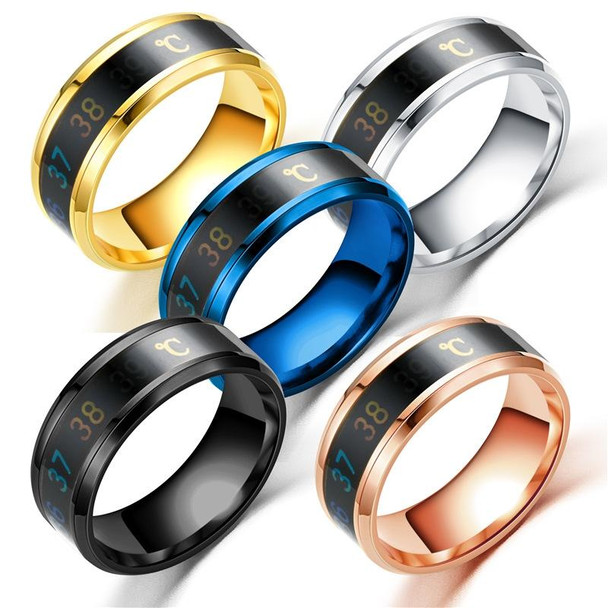 6 PCS Smart Temperature Ring Stainless Steel Personalized Temperature Display Couple Ring, Size: 10(Black)