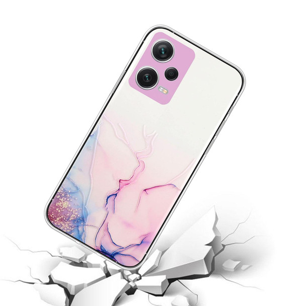 For Xiaomi Redmi Note 12 Pro 5G China Hollow Marble Pattern TPU Precise Hole Phone Protective Case(Pink)