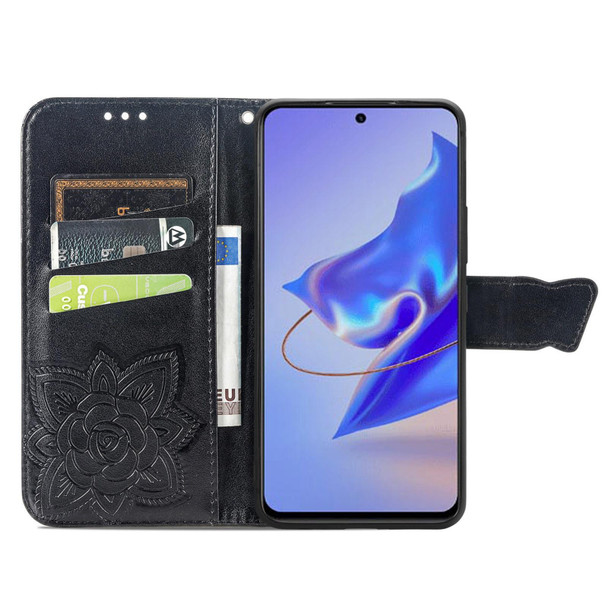 For ZTE Blade V40 Pro Butterfly Love Flower Embossed Leather Phone Case(Black)