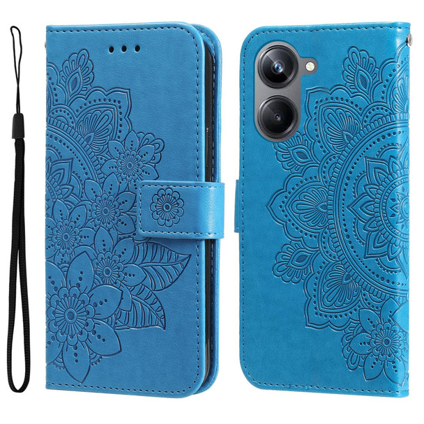 For Realme 10 4G Global 7-petal Flowers Embossing Leatherette Phone Case(Blue)