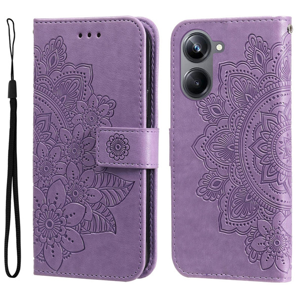 For Realme 10 4G Global 7-petal Flowers Embossing Leatherette Phone Case(Light Purple)