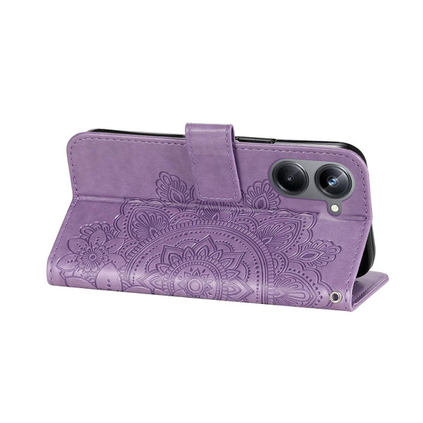 For Realme 10 4G Global 7-petal Flowers Embossing Leatherette Phone Case(Light Purple)