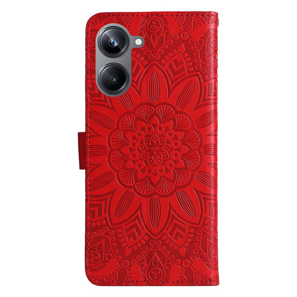 For Realme 10 4G Global Embossed Sunflower Leatherette Phone Case(Red)