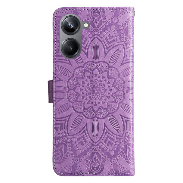 For Realme 10 4G Global Embossed Sunflower Leatherette Phone Case(Purple)