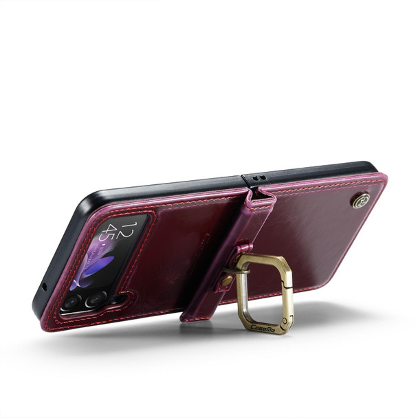 For Samsung Galaxy Z Flip3 5G CaseMe 003 Crazy Horse Texture Leatherette Phone Case with Lanyard(Wine Red)