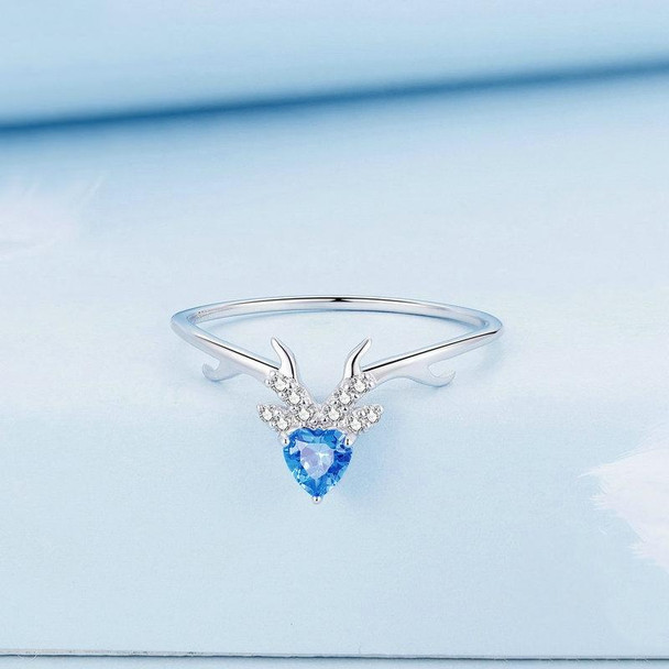 BSR338 Sterling Silver S925 White Gold Plated Blue Heart Deer Zirconia Ring(No.7)