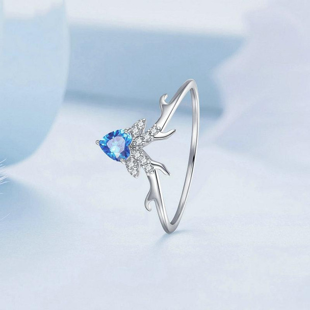 BSR338 Sterling Silver S925 White Gold Plated Blue Heart Deer Zirconia Ring(No.8)