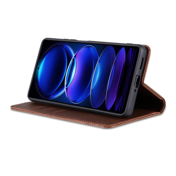 For Xiaomi Redmi Note 12 China AZNS Magnetic Calf Texture Leather Phone Case(Dark Brown)