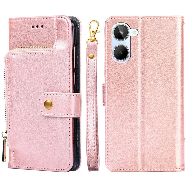 For Realme 10 4G Zipper Bag Leatherette Phone Case(Rose Gold)