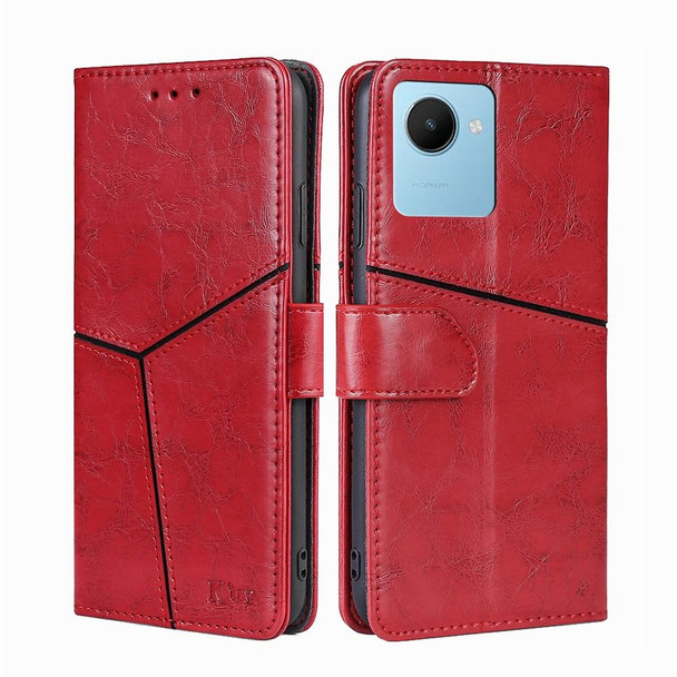 For Realme C30s Geometric Stitching Horizontal Flip Leatherette Phone Case(Red)
