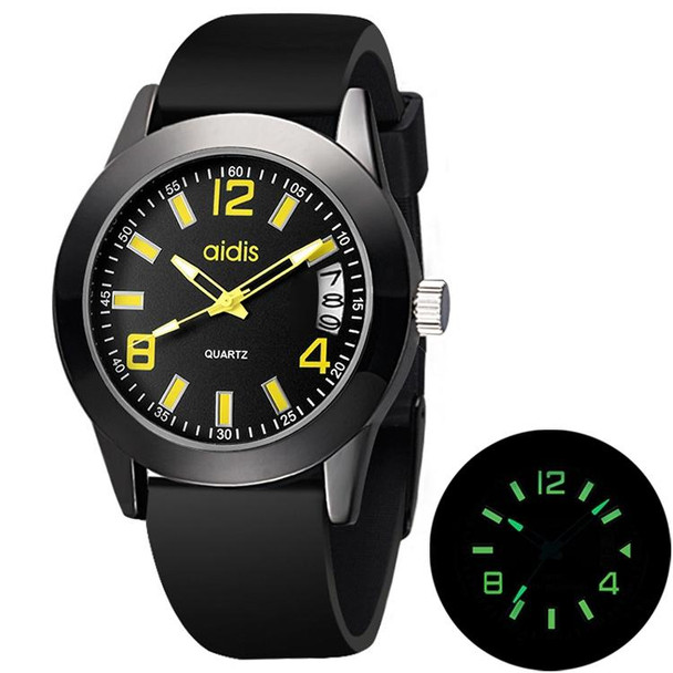 addies MY-1601 Luminous Version Silicone Watchstrap Quartz Watch, Support Calendar, Size:S(Yellow)