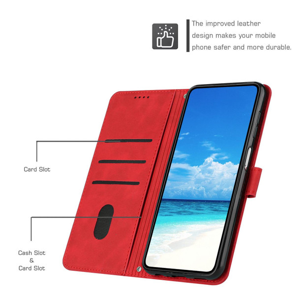 For Sony Xperia 1 IV Skin Feel Heart Embossed Leatherette Phone Case with Lanyard(Red)