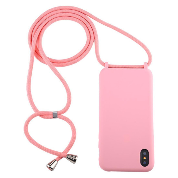 iPhone XS / X Candy Color TPU Protective Case with Lanyard(Pink)