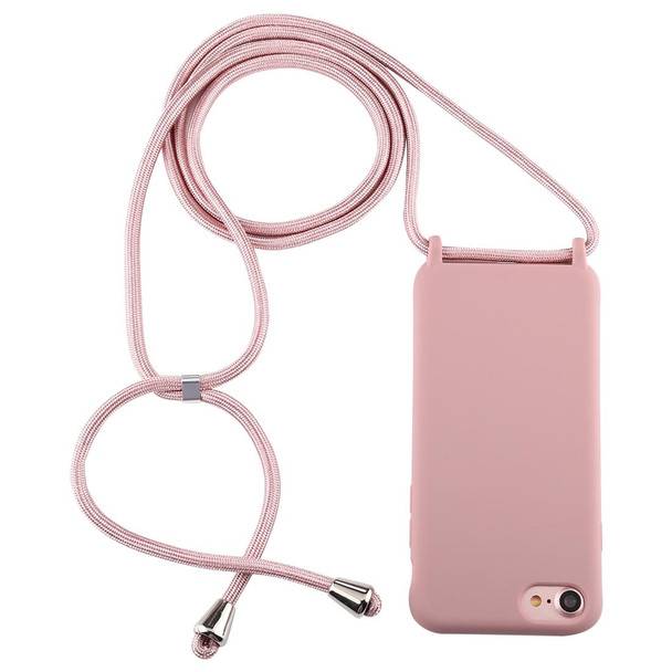 iPhone 8 / 7 Candy Color TPU Protective Case with Lanyard(Dark Pink)