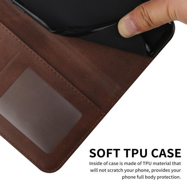 For OPPO A17 Stitching Calf Texture Buckle Leatherette Phone Case(Brown)