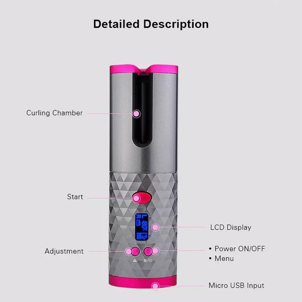 USB Charging Automatic Hair Curler Portable Mini Wireless Multi-function Curling Iron with LCD Display (Grey)