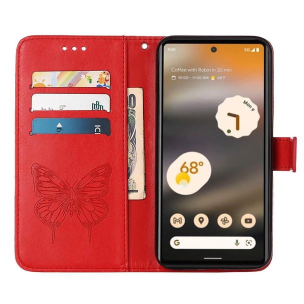 For Google Pixel 7a Embossed Butterfly Flip Leatherette Phone Case(Red)